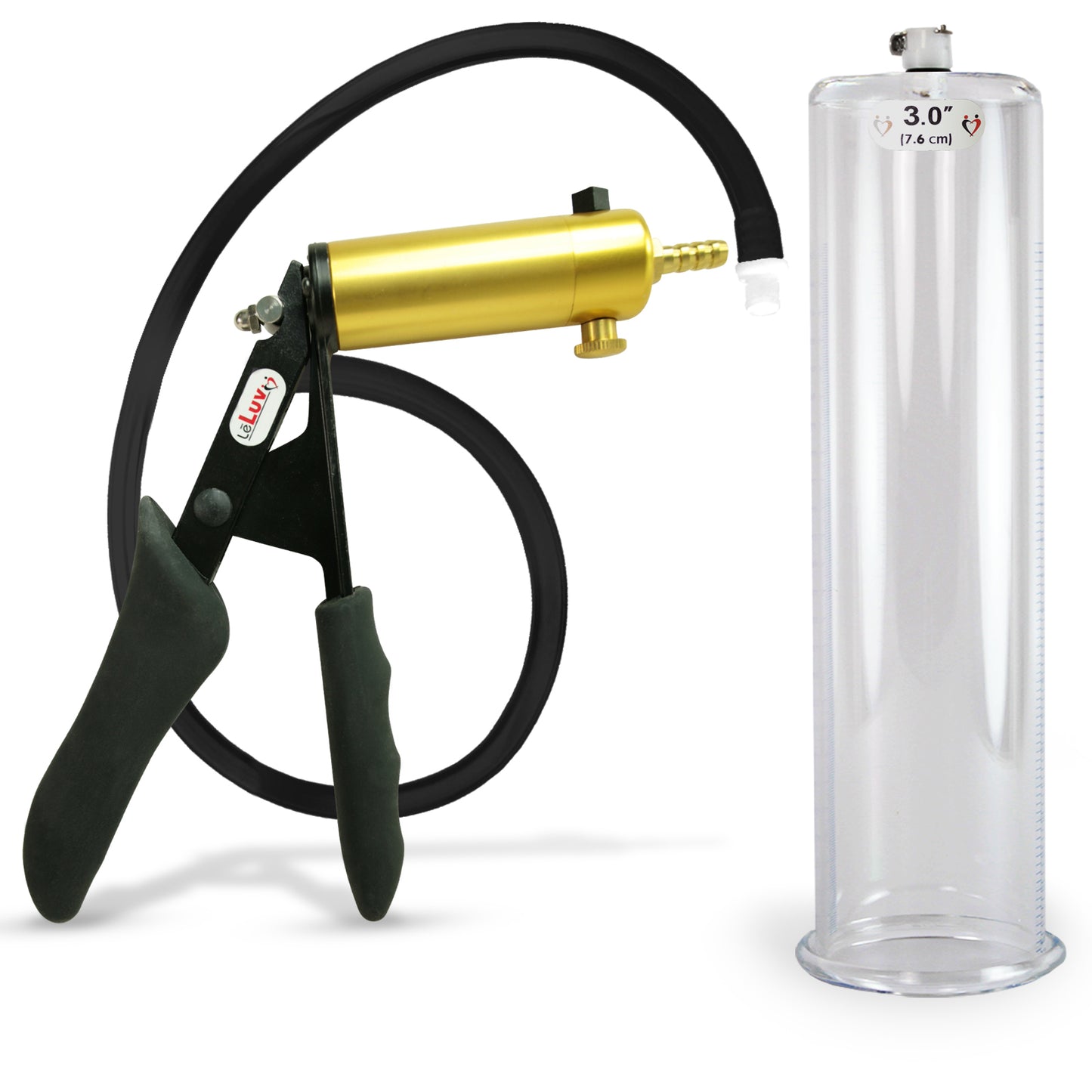 LeLuv® Ultima Premium Penis Pump - Black Silicone Grip and Hose - Round Flange Cylinders