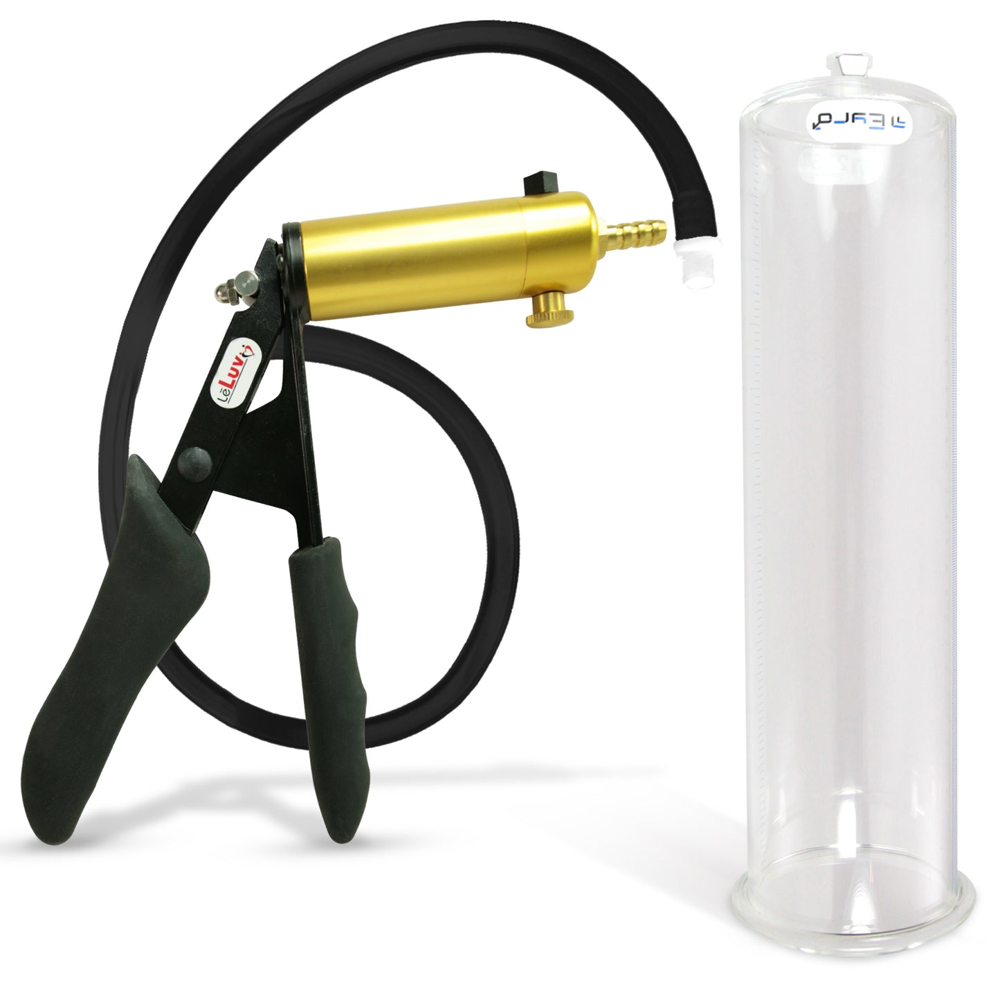 LeLuv® Ultima Premium Penis Pump - Black Silicone Grip and Hose - Round Flange Cylinders