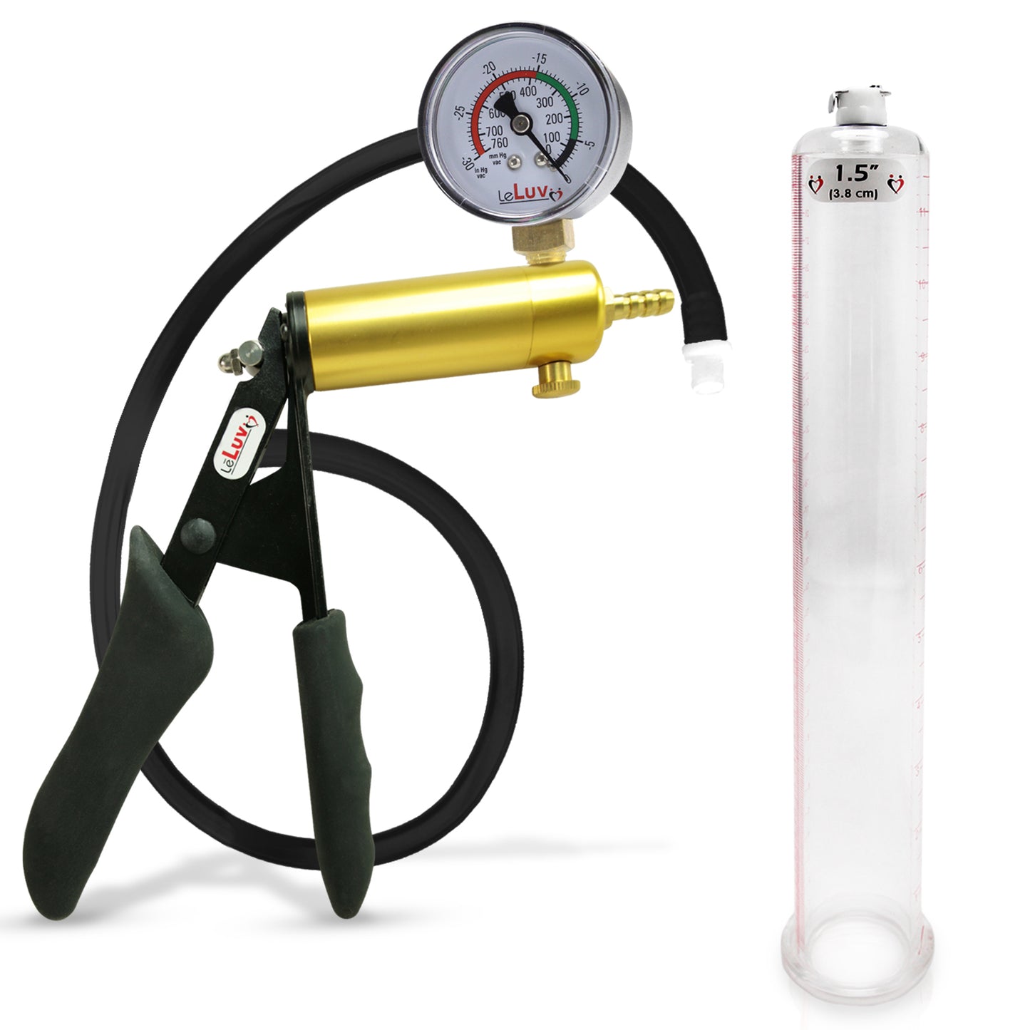 LeLuv® Ultima Premium Penis Pump - Black Silicone Grip and Hose - Round Flange Cylinders