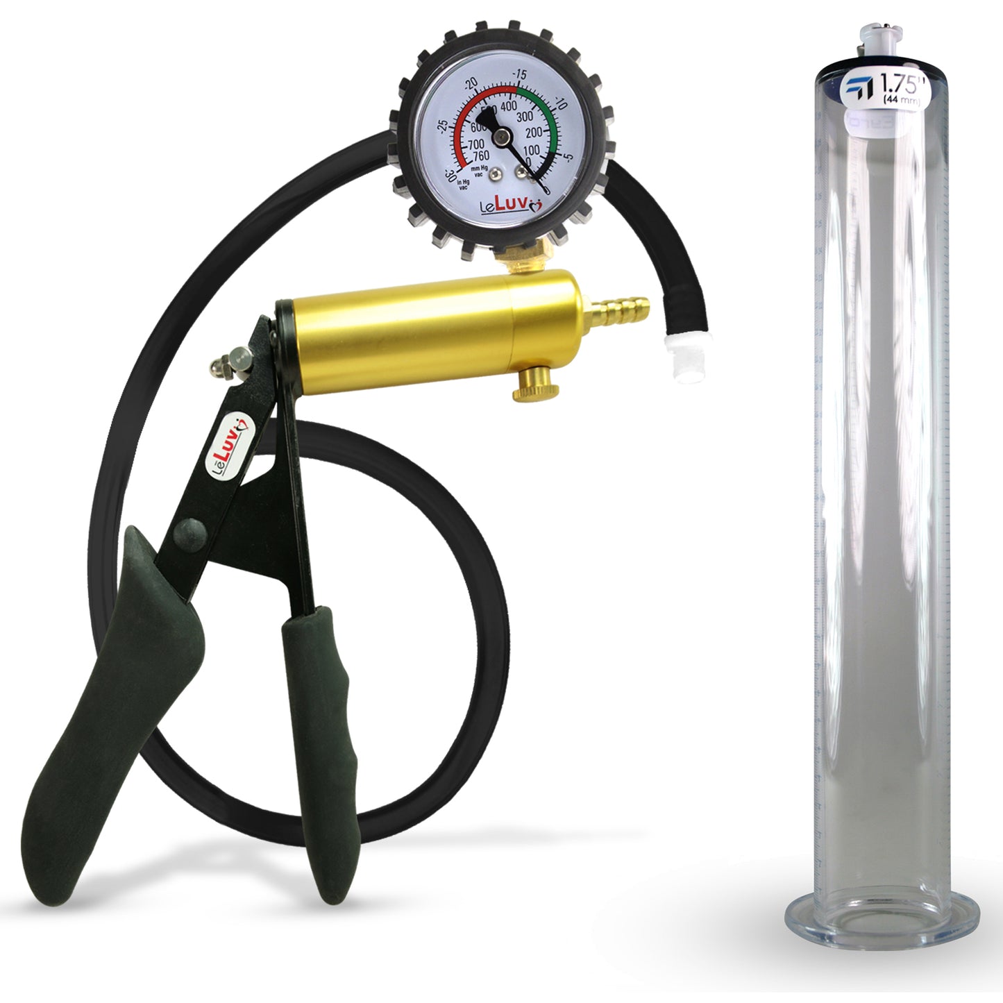 LeLuv® Ultima Premium Penis Pump - Black Silicone Grip and Hose - Wide Flange Cylinders