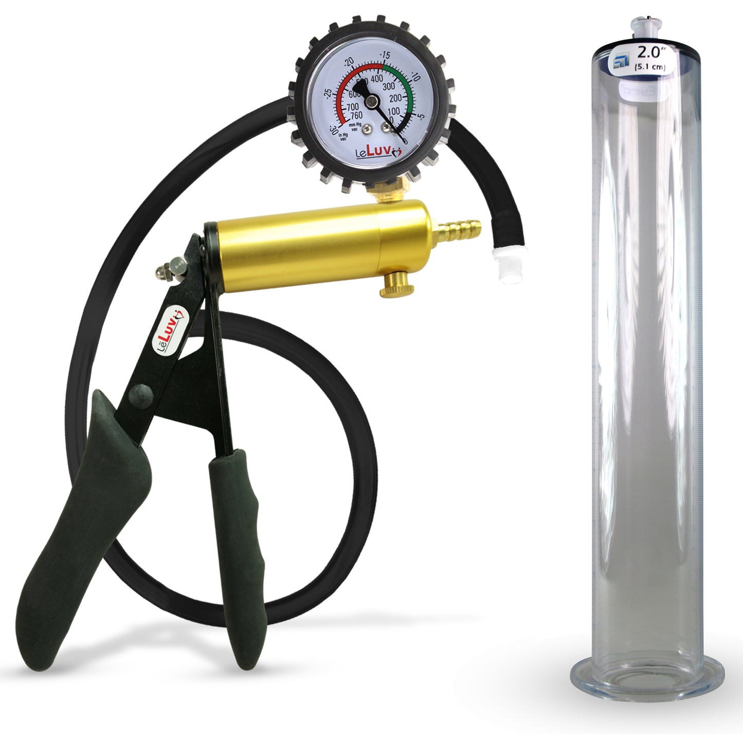 LeLuv® Ultima Premium Penis Pump - Black Silicone Grip and Hose - Wide Flange Cylinders