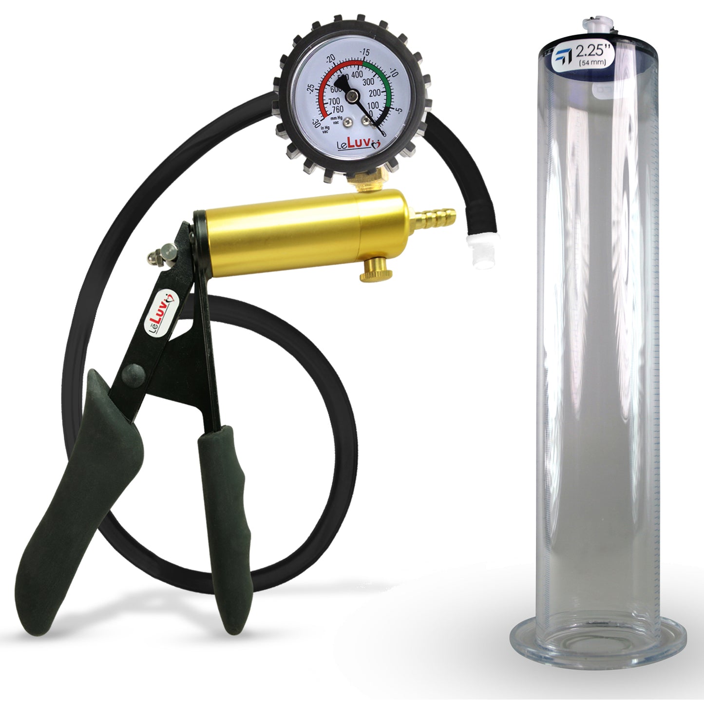 LeLuv® Ultima Premium Penis Pump - Black Silicone Grip and Hose - Wide Flange Cylinders