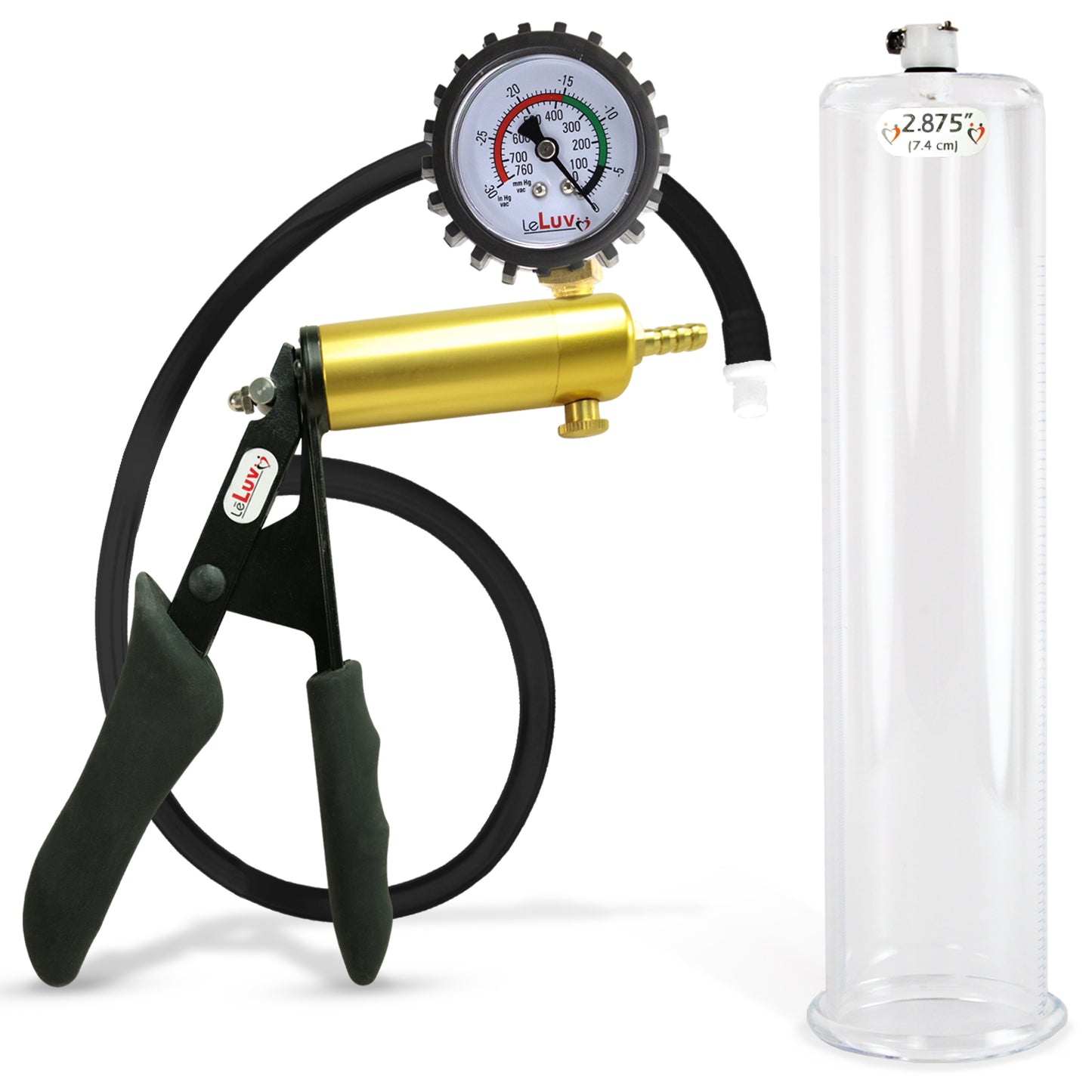 LeLuv® Ultima Premium Penis Pump - Black Silicone Grip and Hose - Round Flange Cylinders