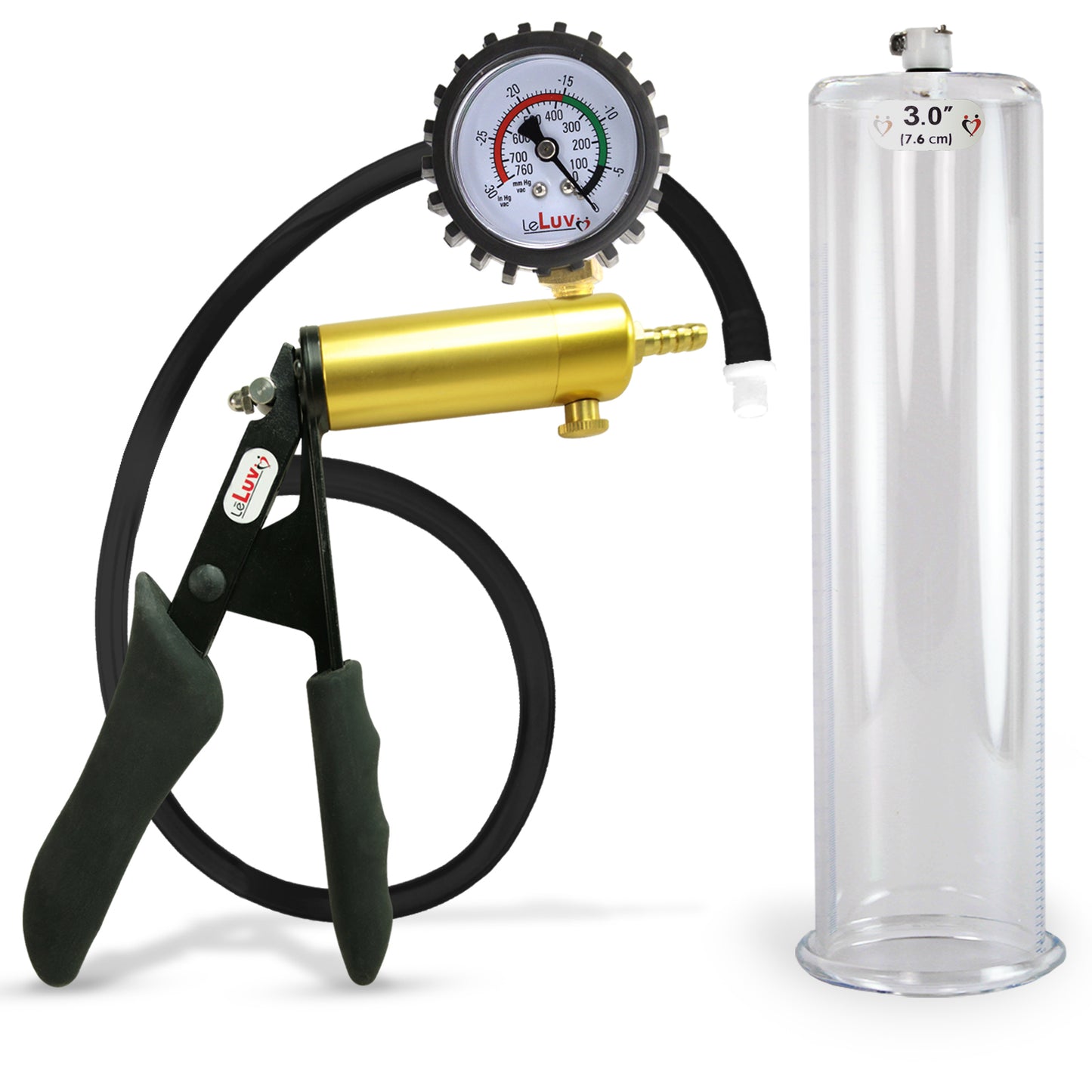 LeLuv® Ultima Premium Penis Pump - Black Silicone Grip and Hose - Round Flange Cylinders