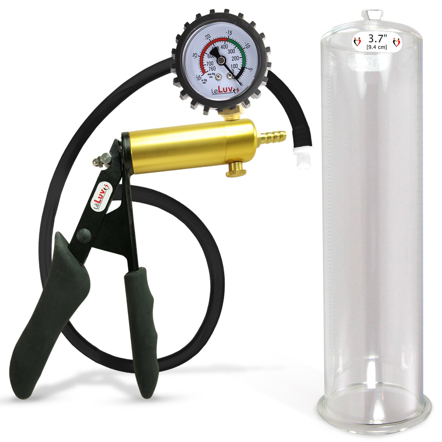 LeLuv® Ultima Premium Penis Pump - Black Silicone Grip and Hose - Round Flange Cylinders