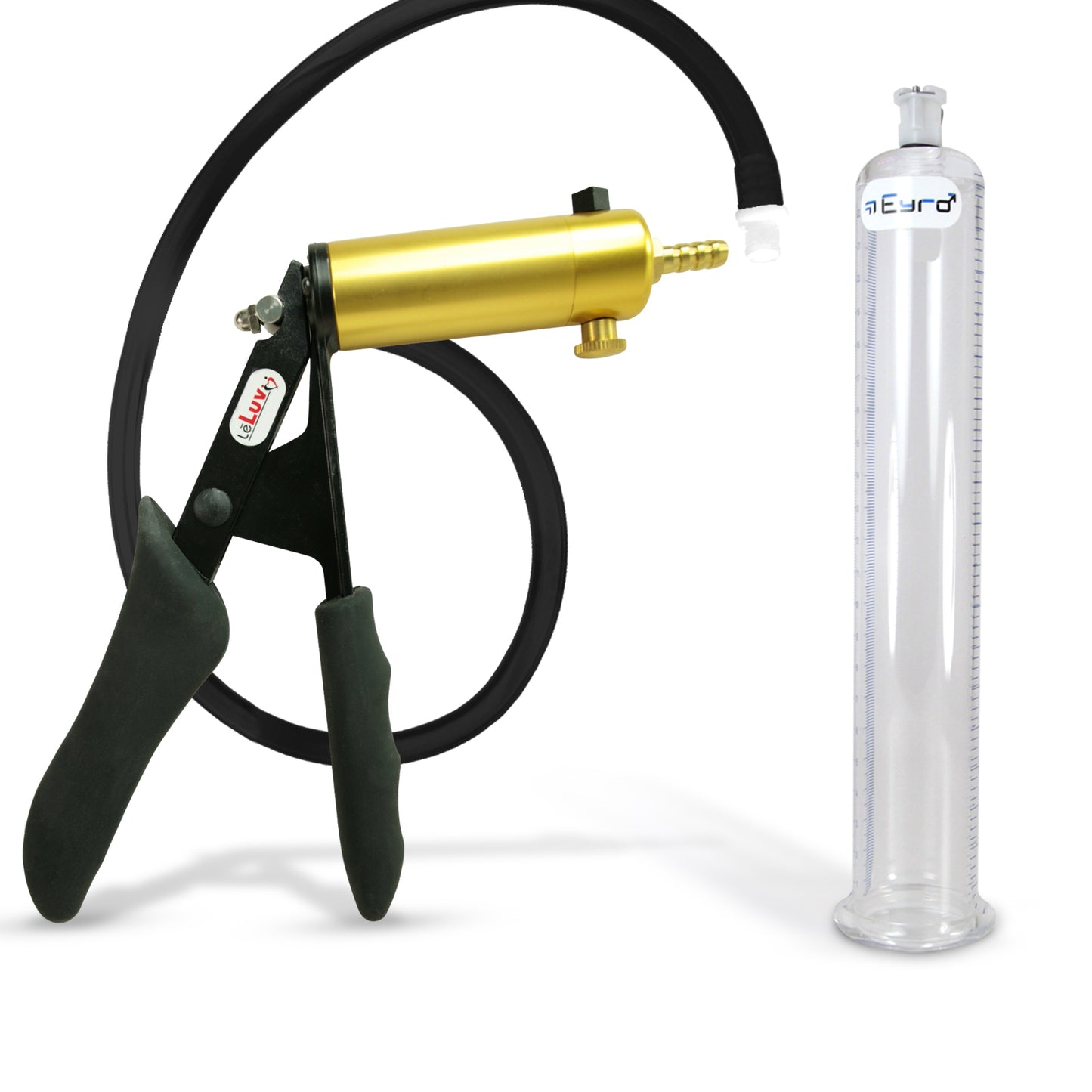 LeLuv® Ultima Premium Penis Pump - Black Silicone Grip and Hose - Round Flange Cylinders