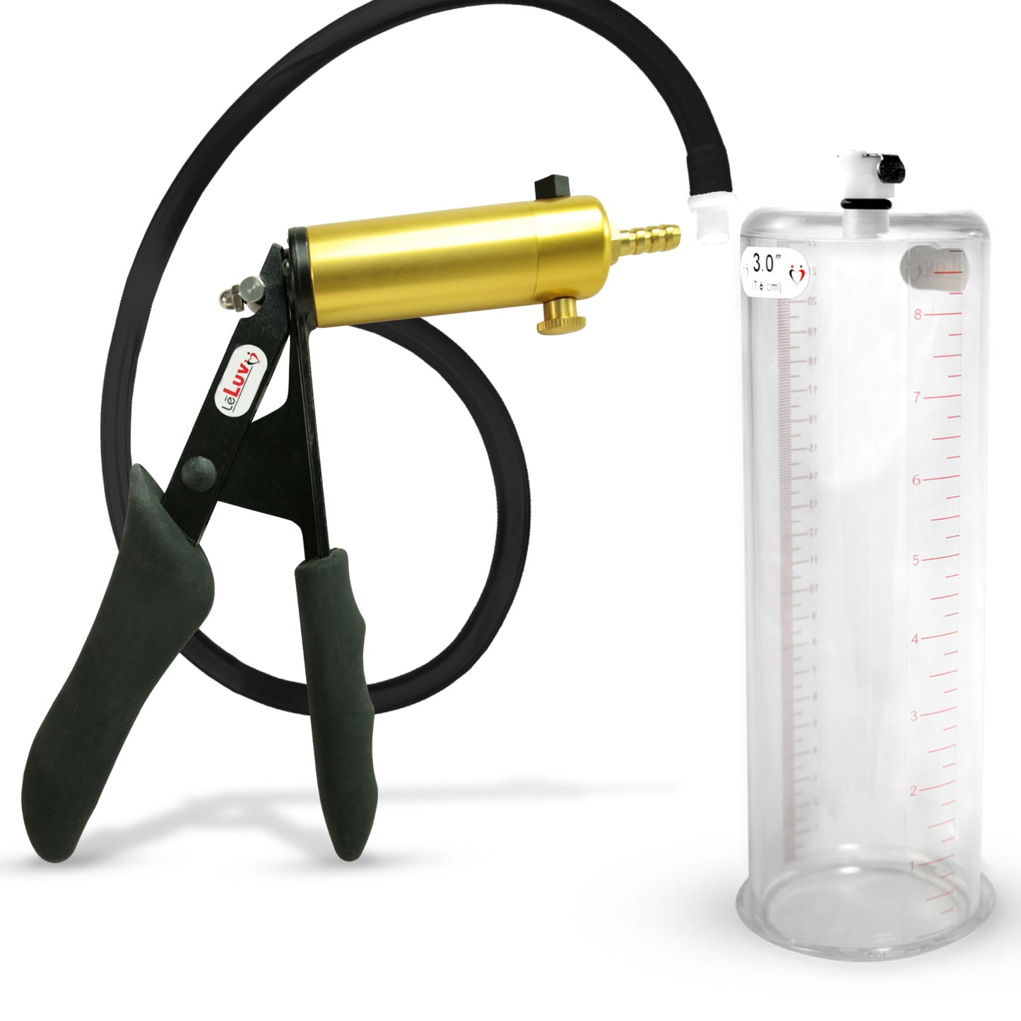 LeLuv® Ultima Premium Penis Pump - Black Silicone Grip and Hose - Round Flange Cylinders