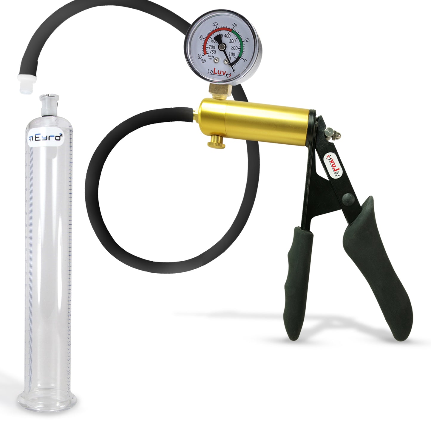 LeLuv® Ultima Premium Penis Pump - Black Silicone Grip and Hose - Round Flange Cylinders