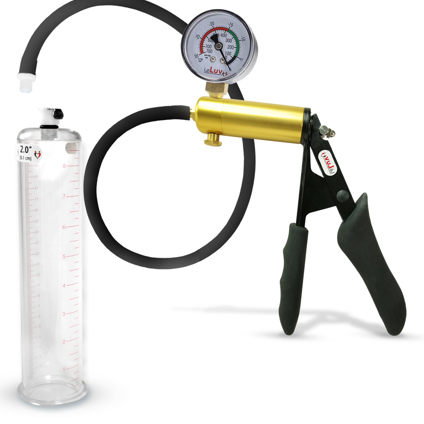 LeLuv® Ultima Premium Penis Pump - Black Silicone Grip and Hose - Round Flange Cylinders