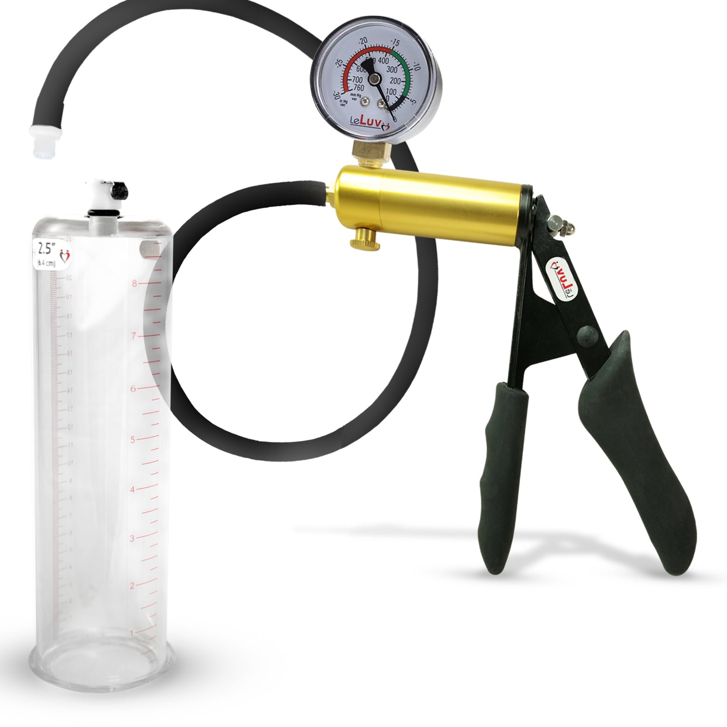 LeLuv® Ultima Premium Penis Pump - Black Silicone Grip and Hose - Round Flange Cylinders