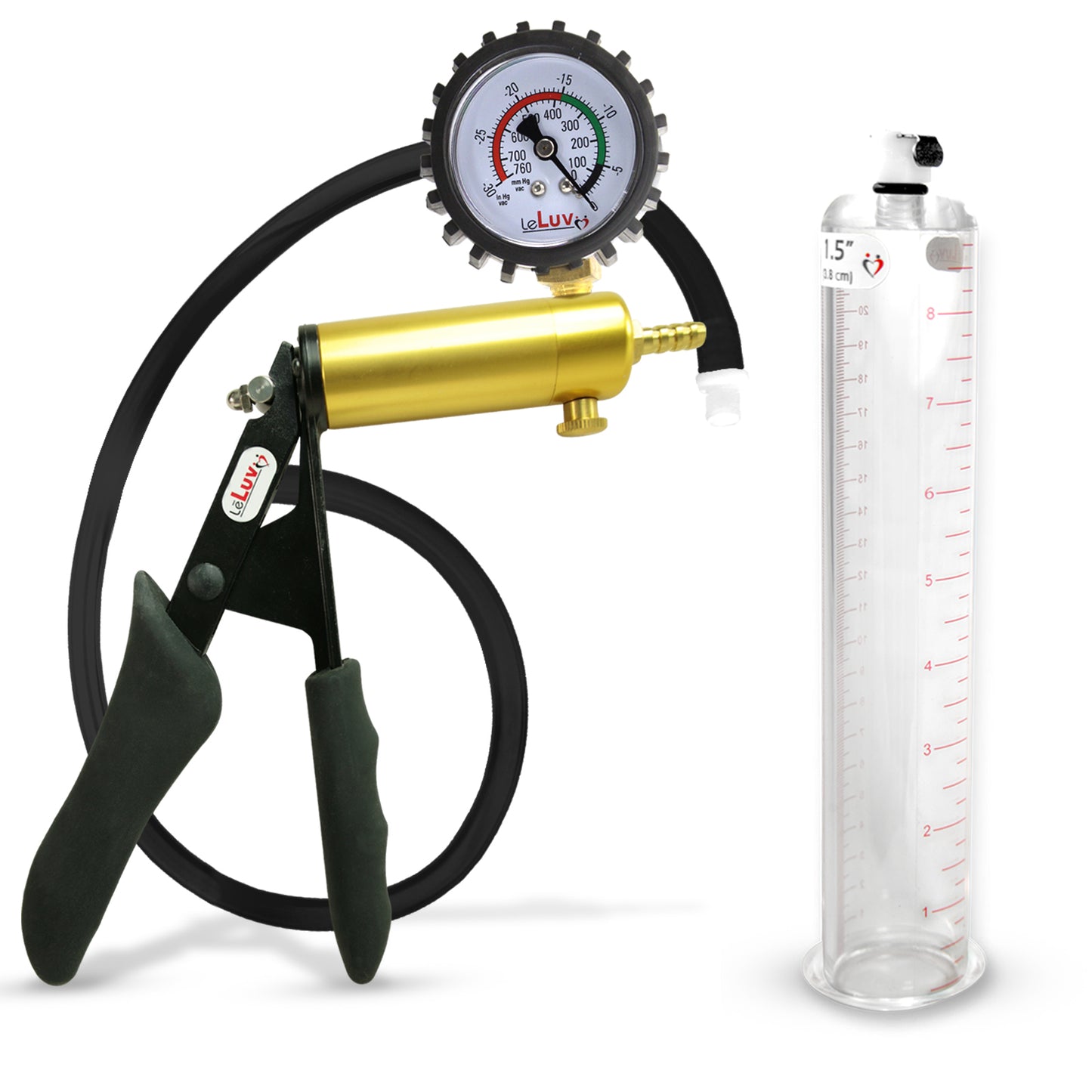 LeLuv® Ultima Premium Penis Pump - Black Silicone Grip and Hose - Round Flange Cylinders