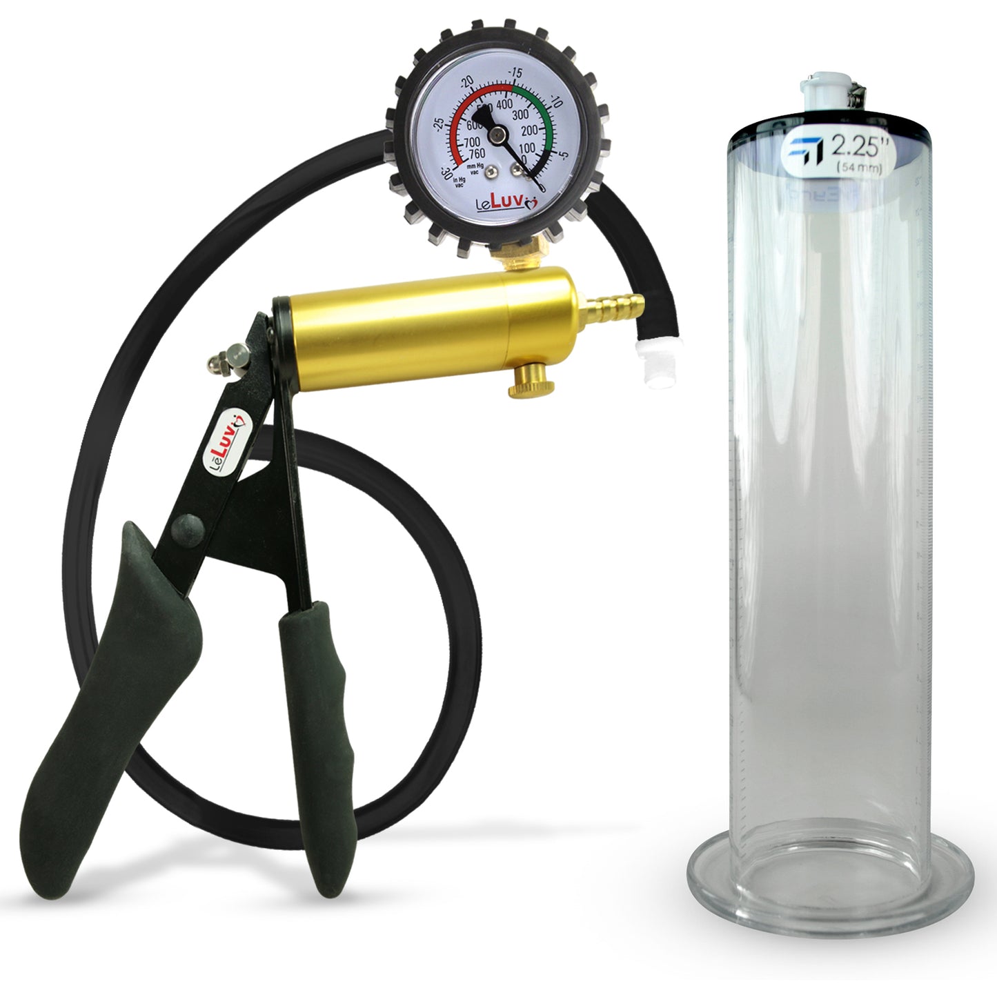 LeLuv® Ultima Premium Penis Pump - Black Silicone Grip and Hose - Wide Flange Cylinders
