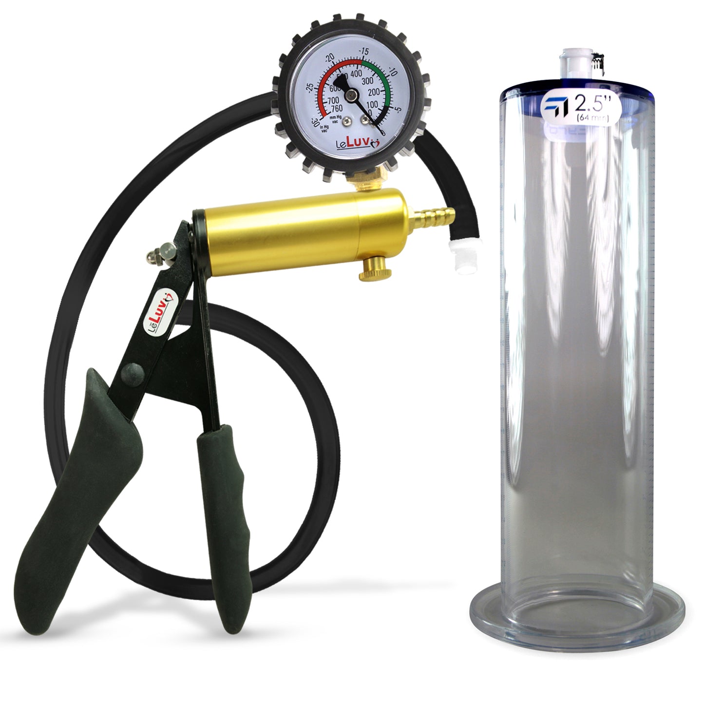 LeLuv® Ultima Premium Penis Pump - Black Silicone Grip and Hose - Wide Flange Cylinders