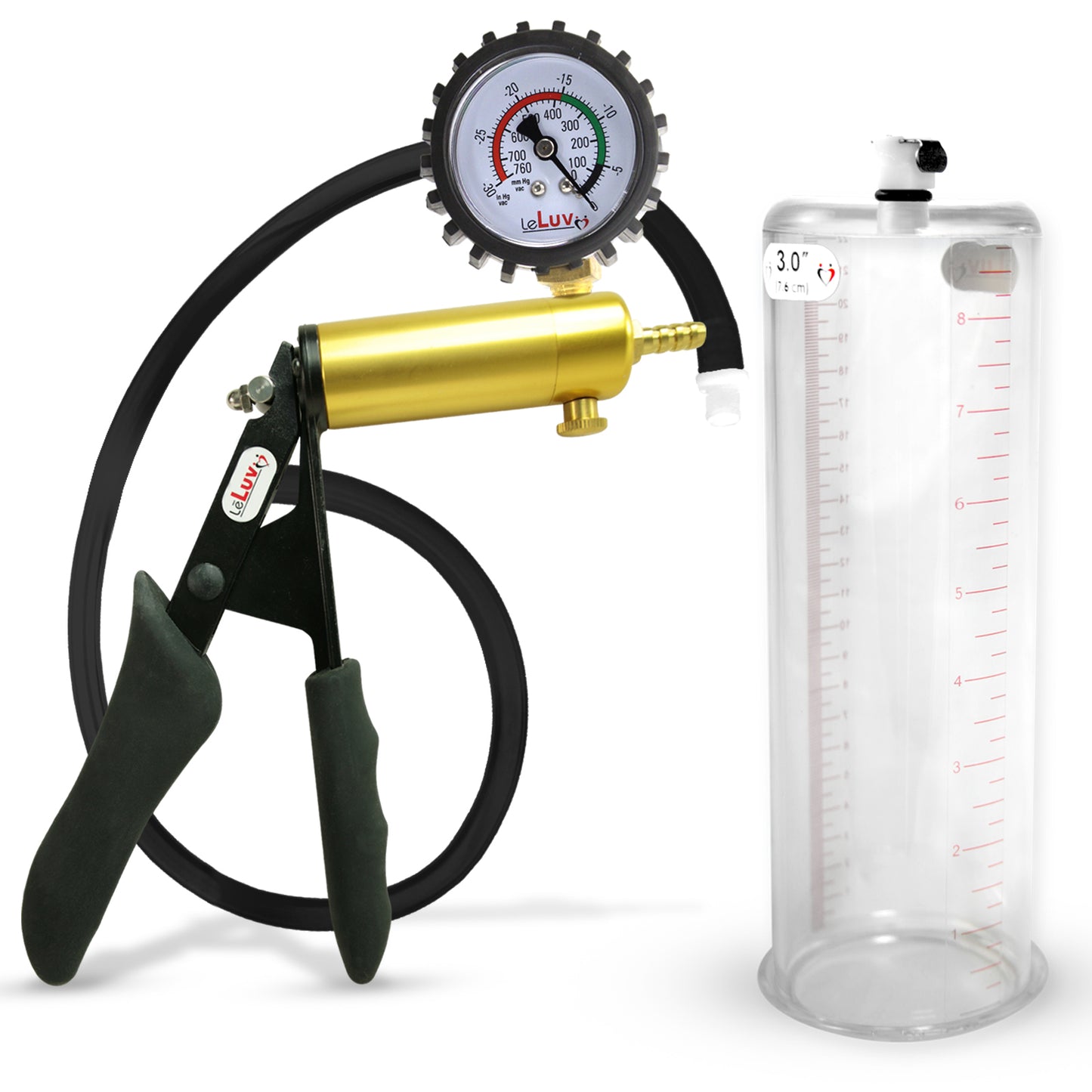 LeLuv® Ultima Premium Penis Pump - Black Silicone Grip and Hose - Round Flange Cylinders