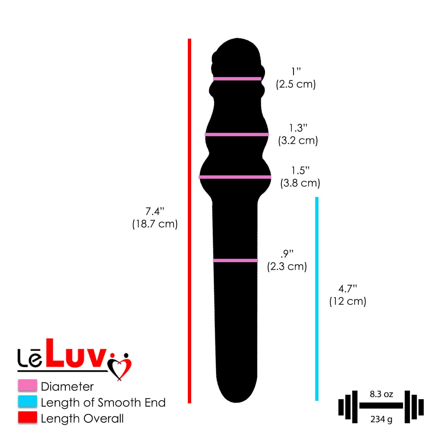LeLuv Glass 8 Inch Nubby Baton G-Spot Wand Dildo