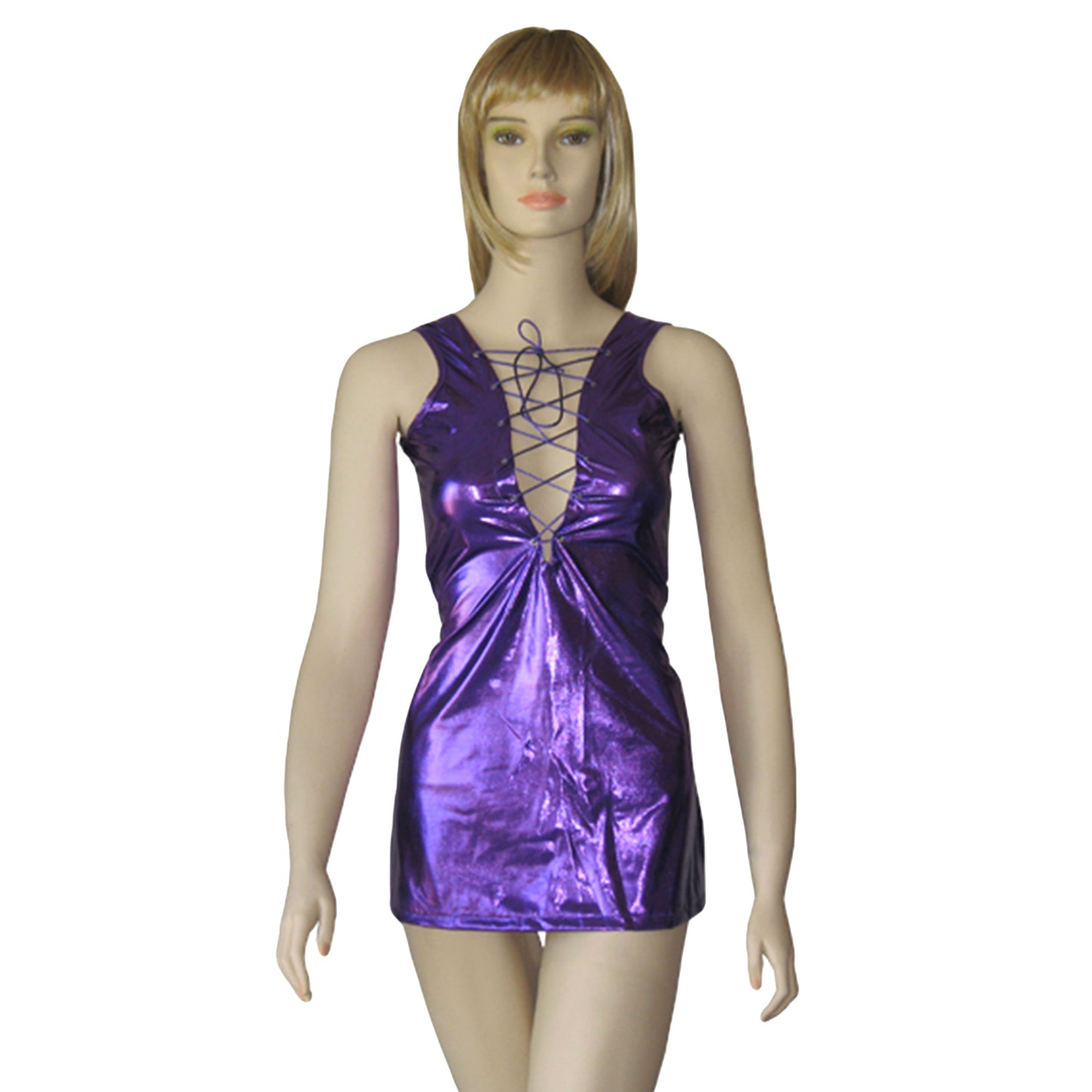 Lingerie Purple Vinyl Clubwear Mini Dress Lace Up One Size