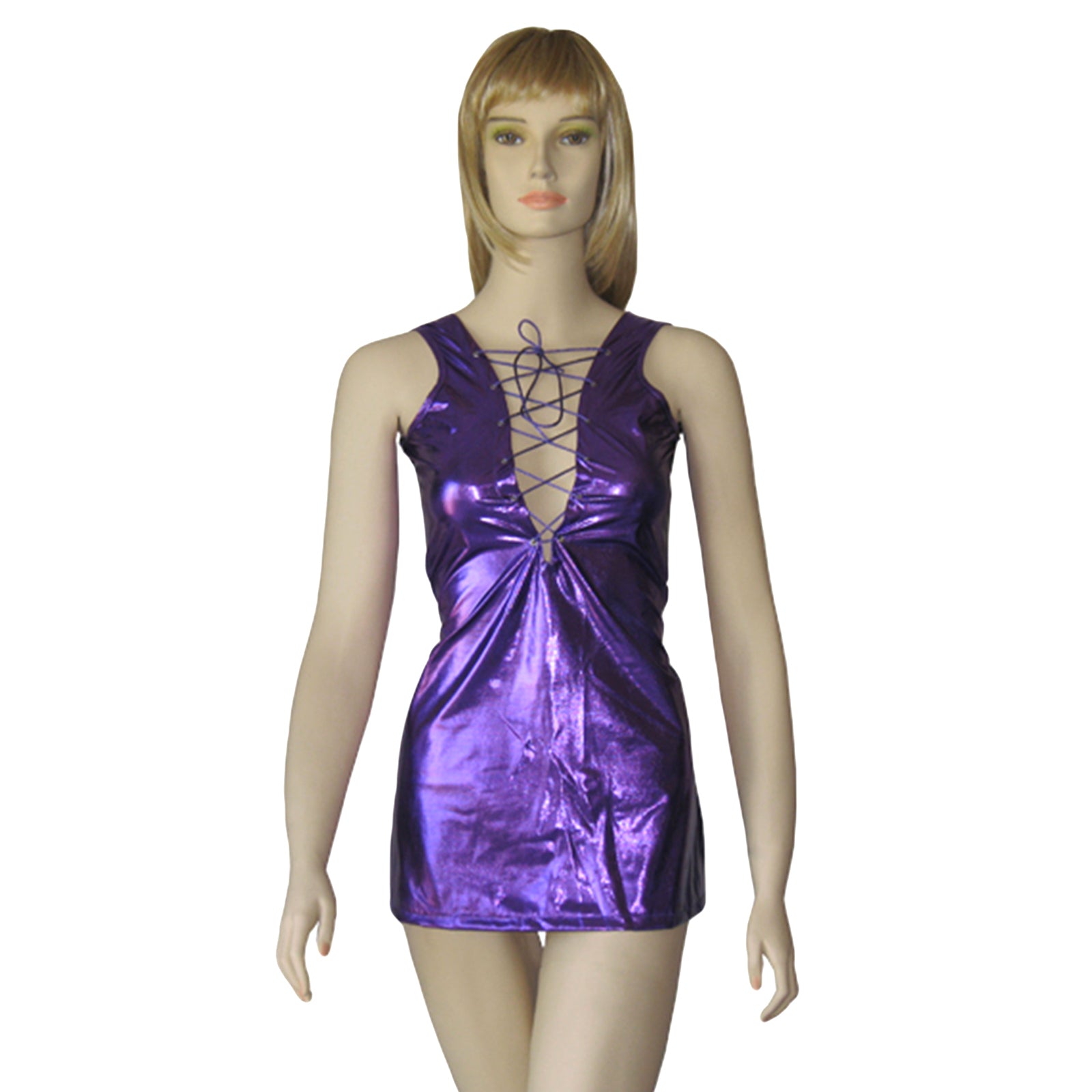 Lingerie Purple Vinyl Clubwear Mini Dress Lace Up One Size