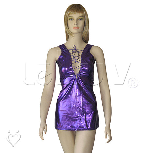 Lingerie Purple Vinyl Clubwear Mini Dress Lace Up One Size