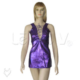 Lingerie Purple Vinyl Clubwear Mini Dress Lace Up One Size