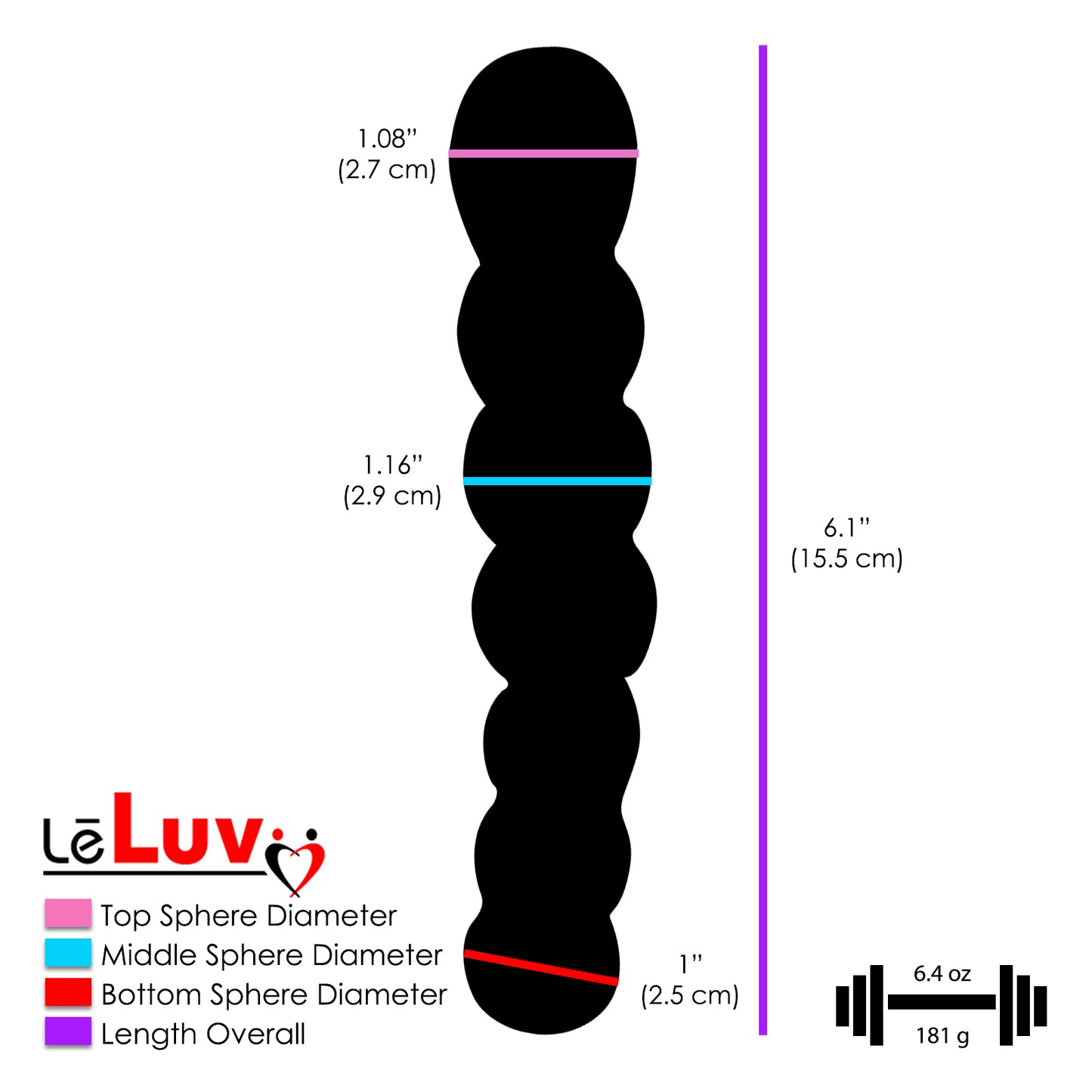 LeLuv Dildo Glass 6.5 inch Bent Bubble Wand Bundle with Premium Padded Pouch