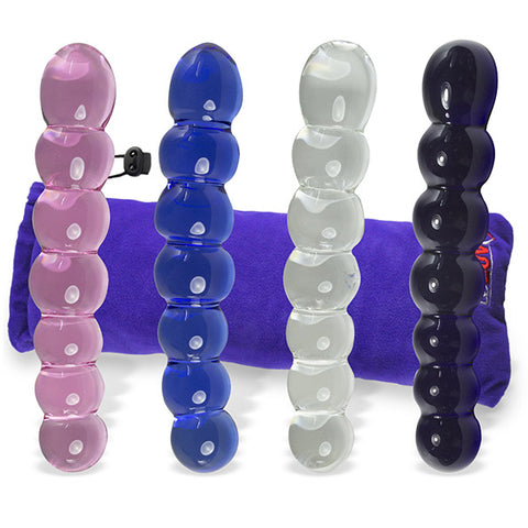 LeLuv Dildo Glass 6.5 inch Bent Bubble Wand Bundle with Premium Padded Pouch