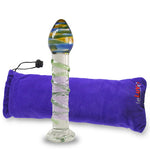 Glass Dildo Probe Spiral Dots Flat Base Amber Green