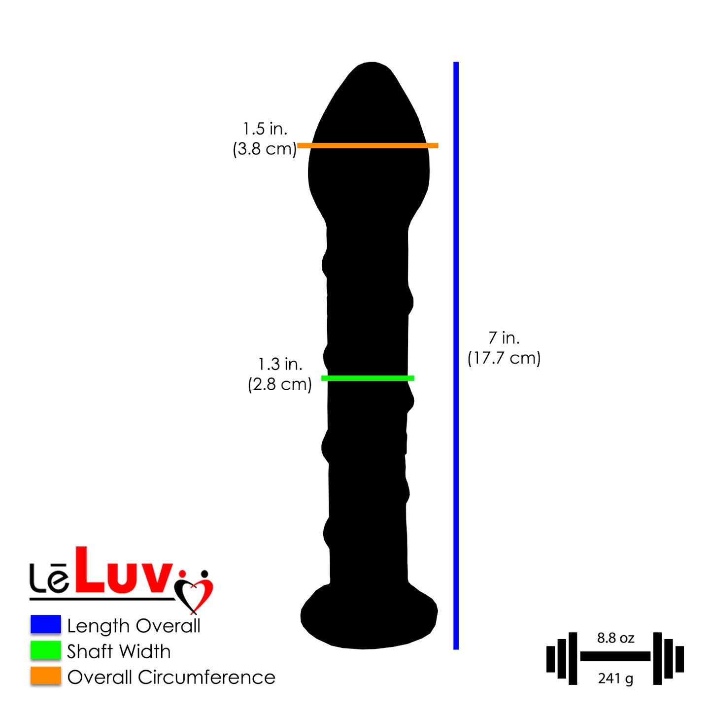 Glass Dildo Probe Spiral Dots Flat Base Amber Green