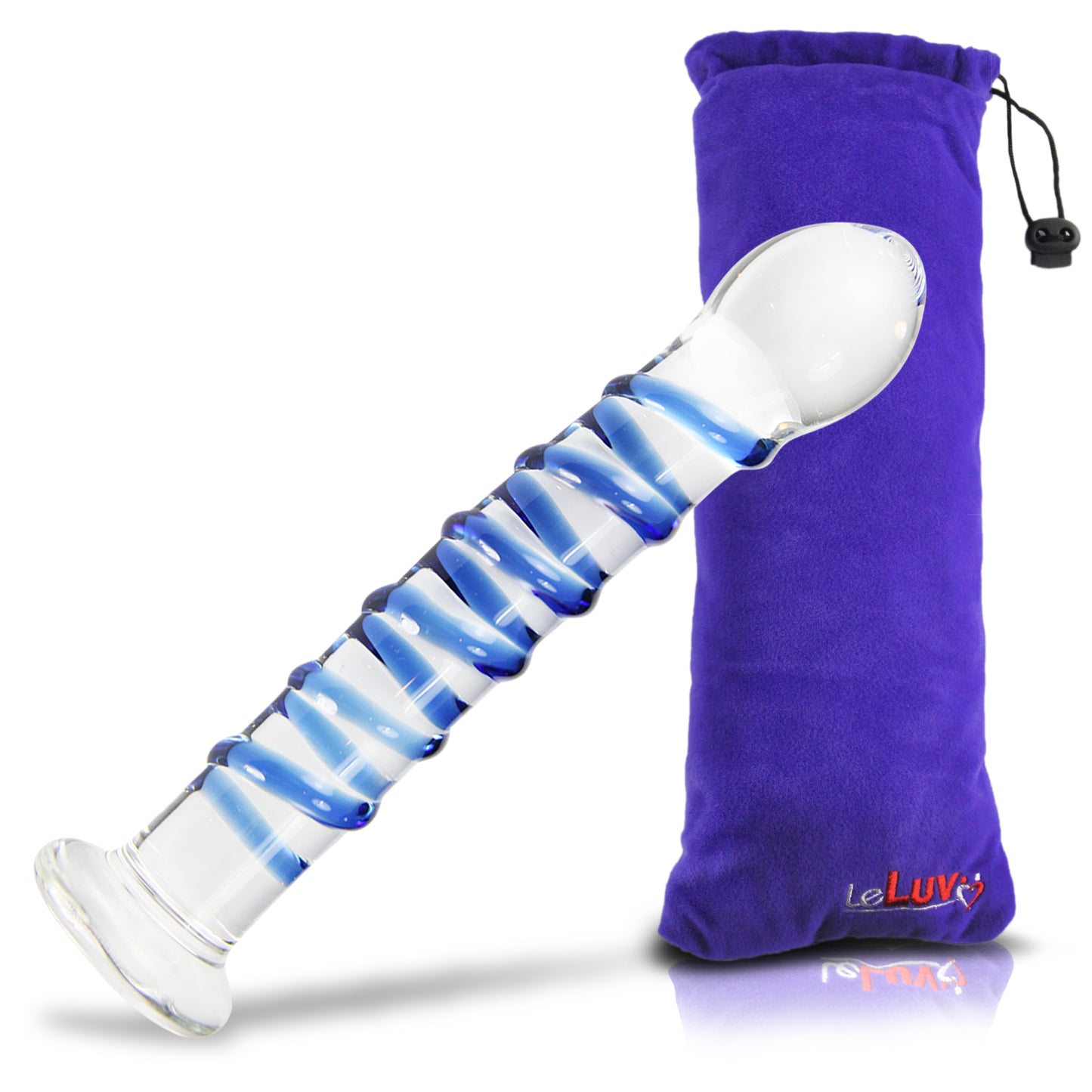 LeLuv 7.5 inch Seductive Swirl Wand Glass G-Spot Dildo Bundle with Premium Padded Pouch