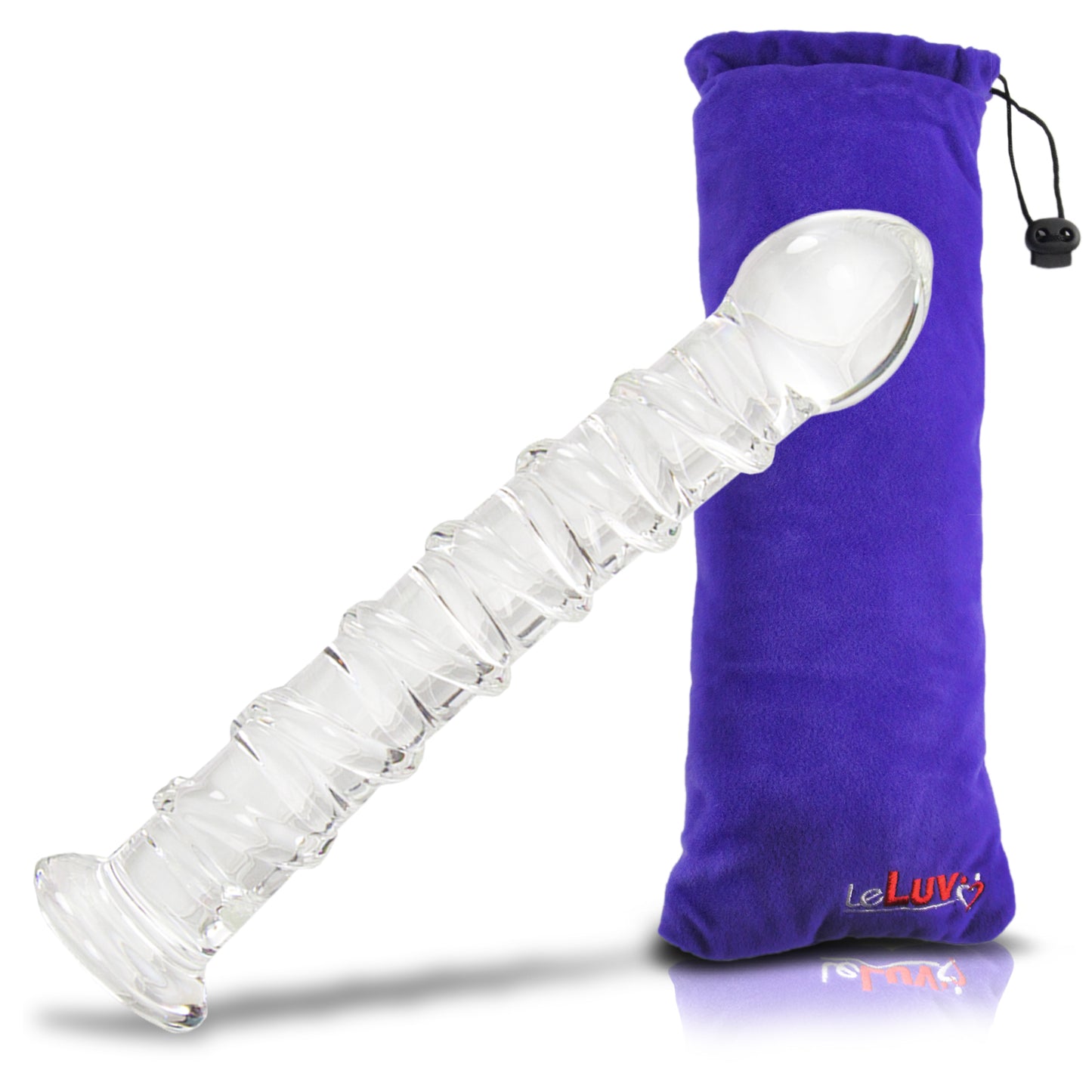 LeLuv 7.5 inch Seductive Swirl Wand Glass G-Spot Dildo Bundle with Premium Padded Pouch