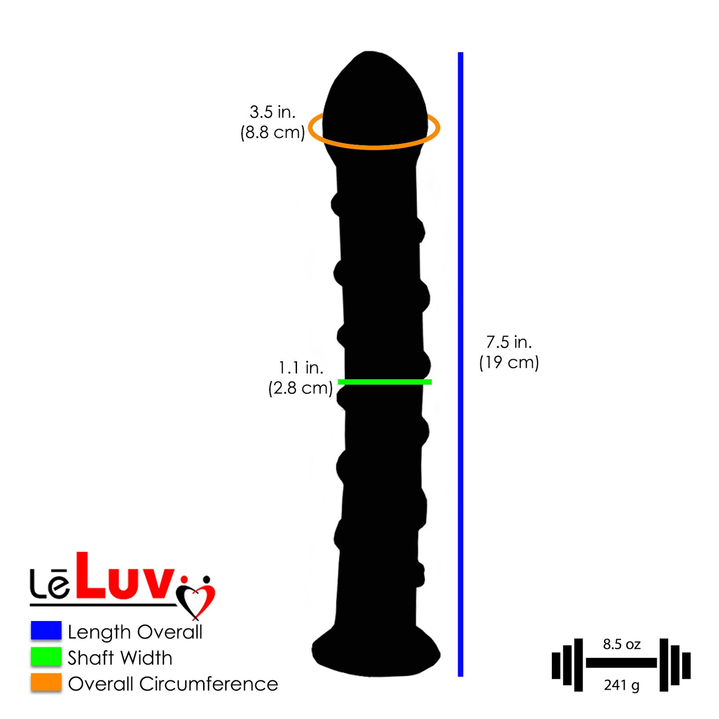 LeLuv 7.5 inch Seductive Swirl Wand Glass G-Spot Dildo Bundle with Premium Padded Pouch