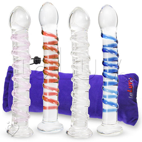 LeLuv 7.5 inch Seductive Swirl Wand Glass G-Spot Dildo Bundle with Premium Padded Pouch