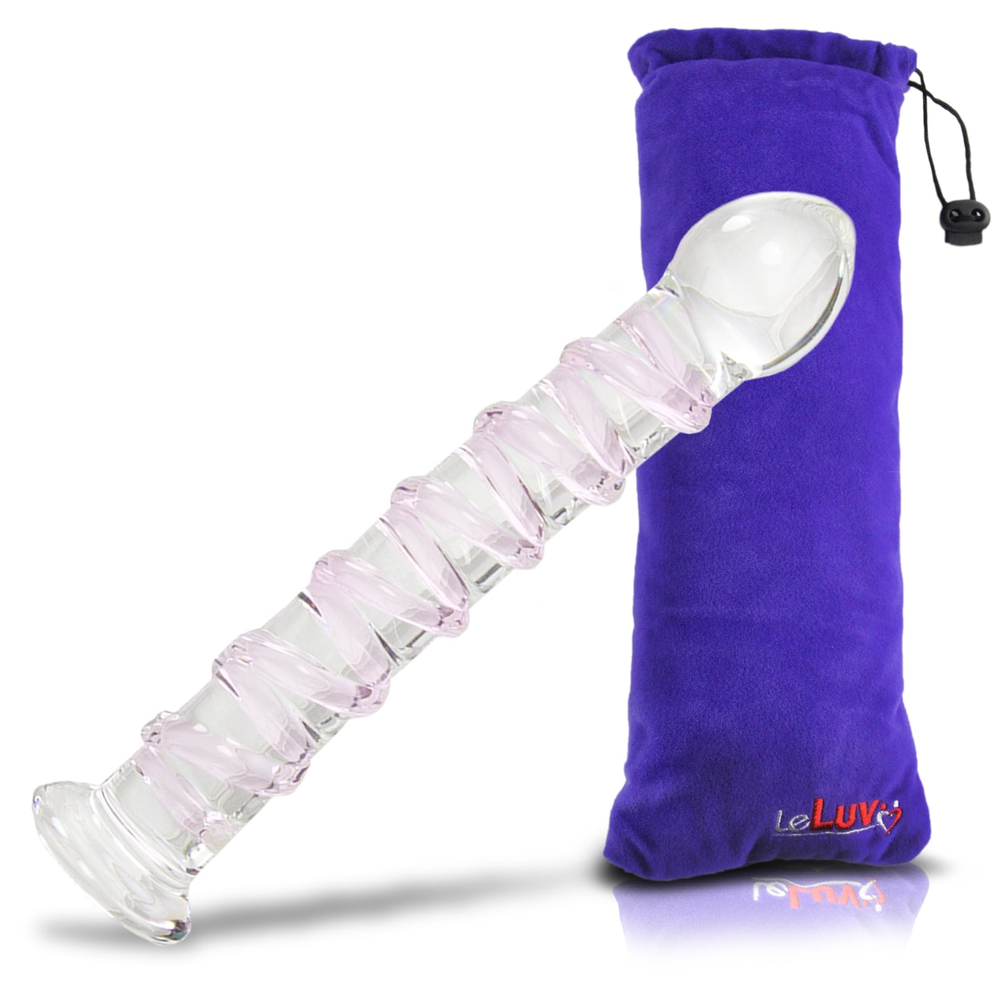 LeLuv 7.5 inch Seductive Swirl Wand Glass G-Spot Dildo Bundle with Premium Padded Pouch