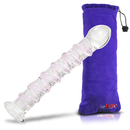 LeLuv 7.5 inch Seductive Swirl Wand Glass G-Spot Dildo Bundle with Premium Padded Pouch