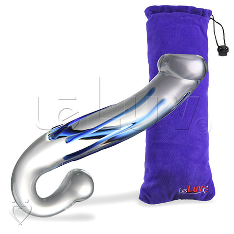 Glass Blue Hook G-Spot Prostate Large Double Dildo