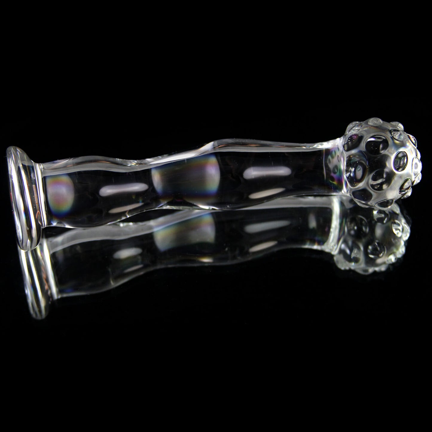 LeLuv Glass 7 Inch Pearly Dandelion Head Wavy G-Spot Dildo