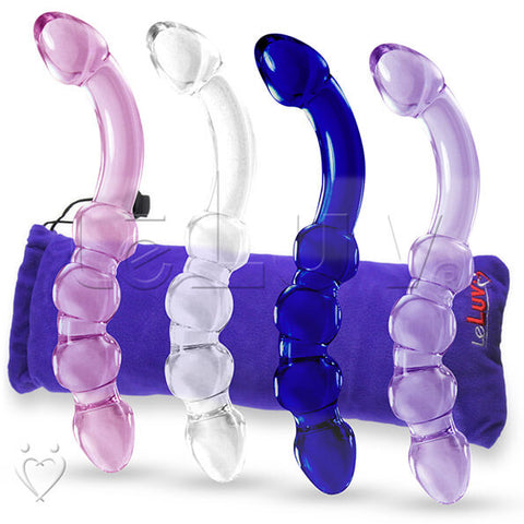 LeLuv Glass 8 Inch Double-ended G-Spot or Prostate Massager Curved Dildo