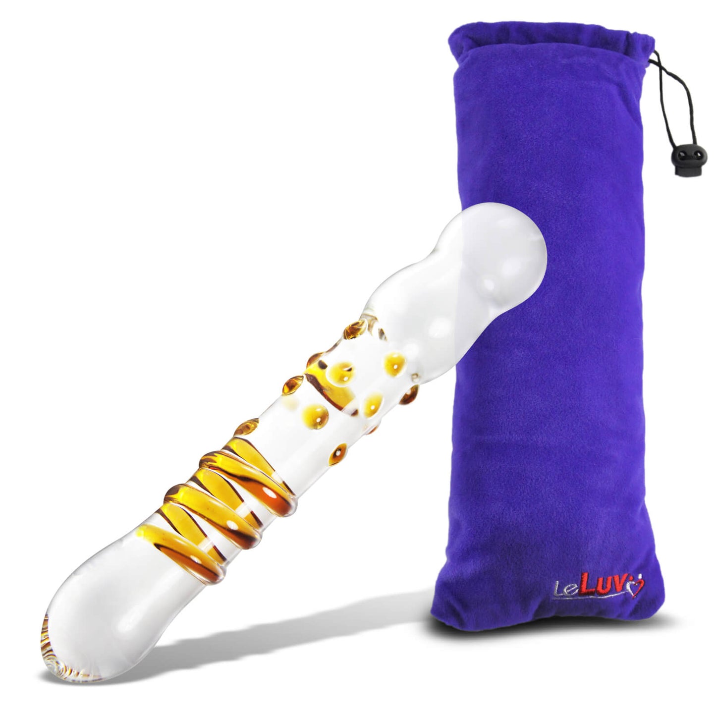 LeLuv Glass 7 Inch Swirls and Bumps Beaded Tips Dildo