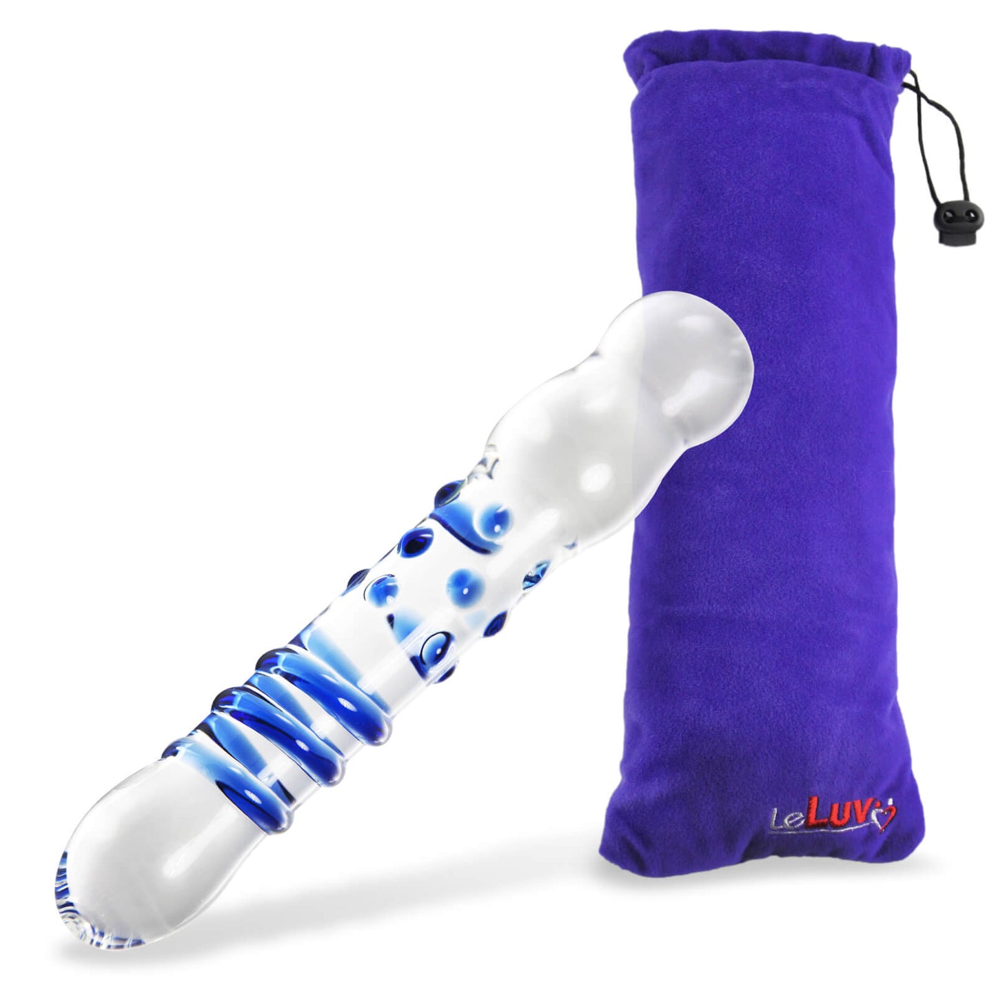 LeLuv Glass 7 Inch Swirls and Bumps Beaded Tips Dildo