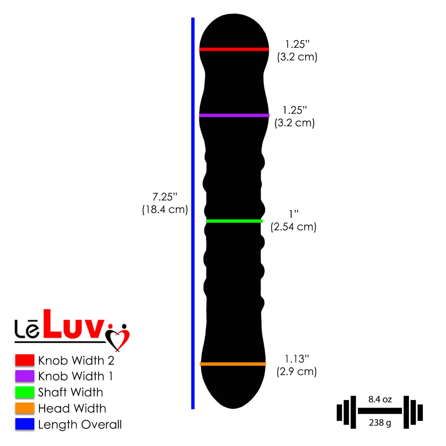 LeLuv Glass 7 Inch Swirls and Bumps Beaded Tips Dildo