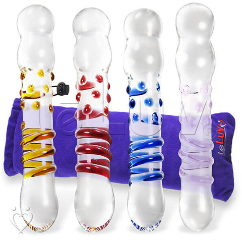 LeLuv Glass 7 Inch Swirls and Bumps Beaded Tips Dildo