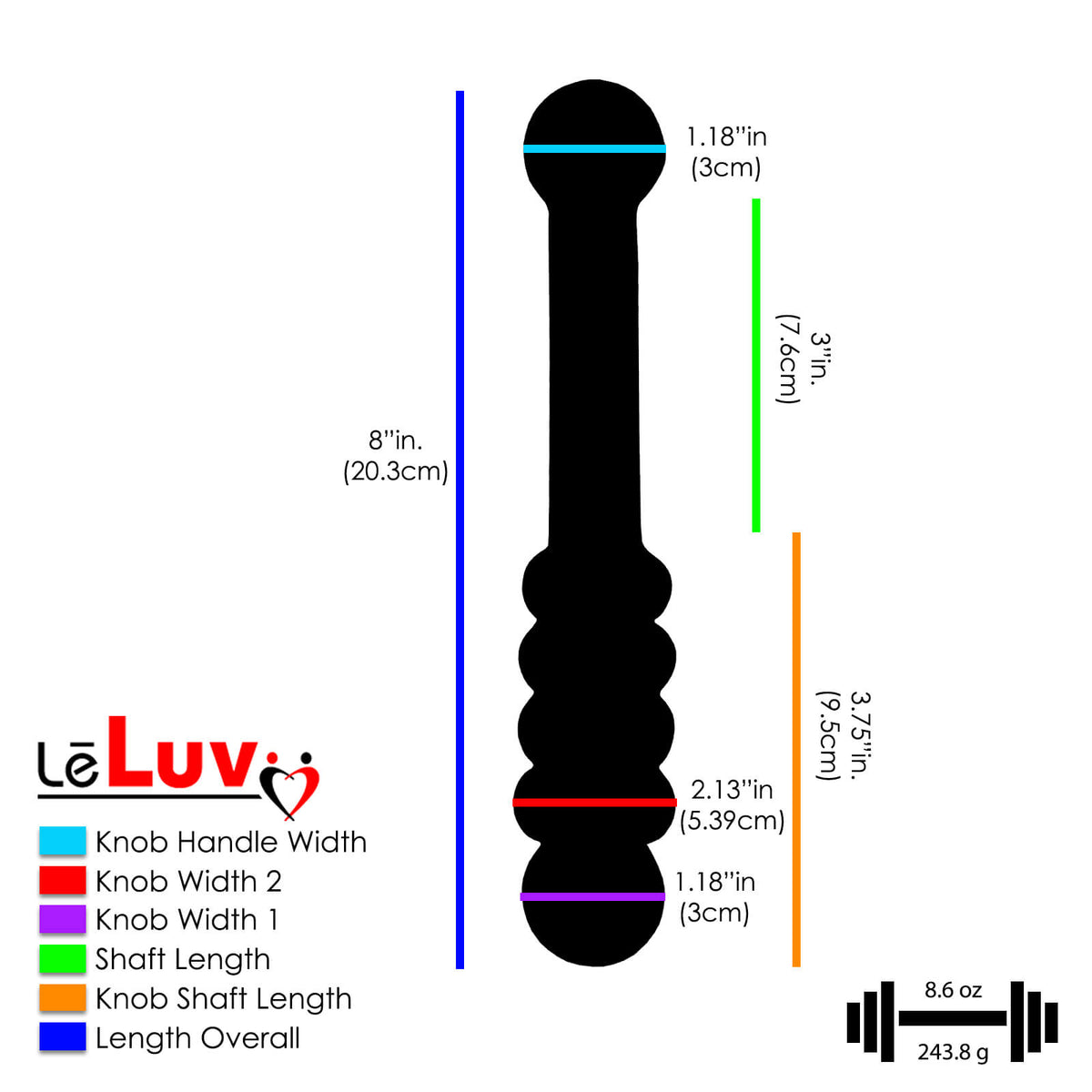LeLuv Glass 8 Inch Mystic Wand Beaded Classic Dildo