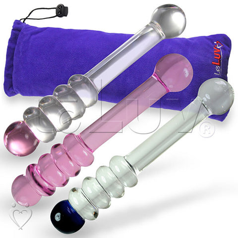 LeLuv Glass 8 Inch Mystic Wand Beaded Classic Dildo