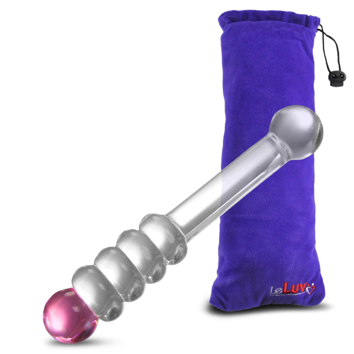 LeLuv Glass 8 Inch Mystic Wand Beaded Classic Dildo