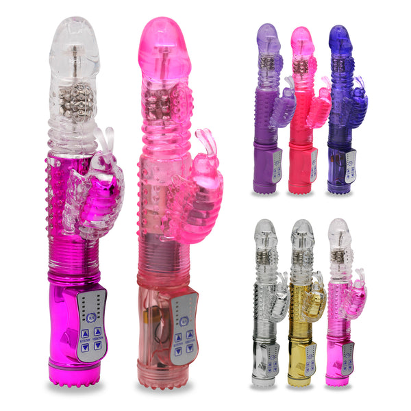 Thrusting Rabbit Vibrator | Dual Action Butterfly Clitoral Stimulator | Battery-Powered or Rechargeable