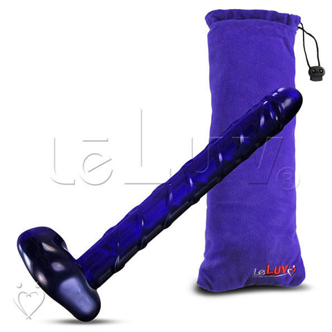 LeLuv Glass 8 Inch Cobalt Blue Realistic Veiny Penis-shaped Dildo