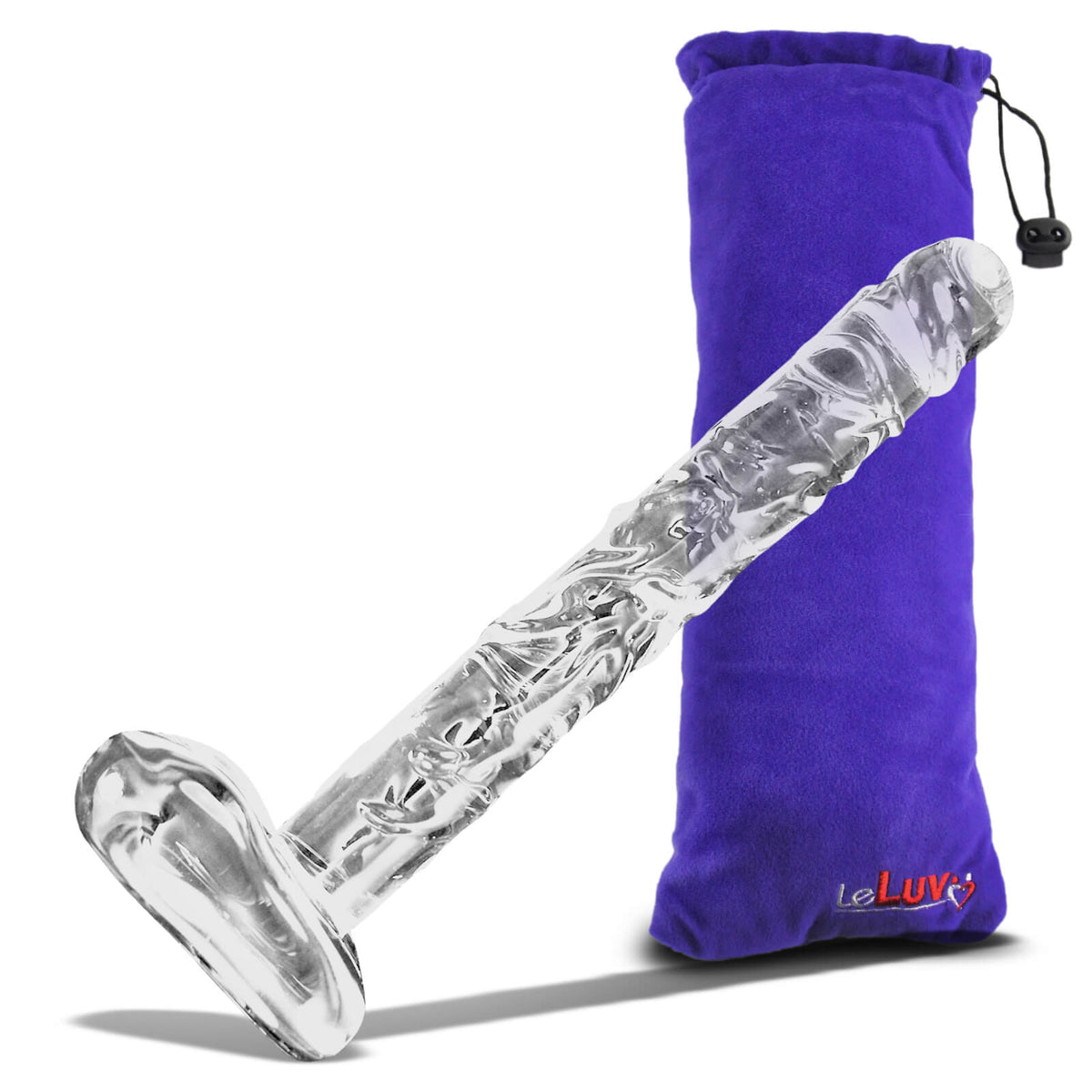 LeLuv Glass 8 Inch Veiny Replica Slim Penis Textured Dildo
