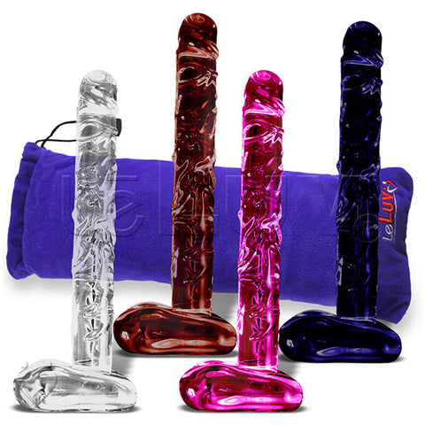 LeLuv Glass 8 Inch Veiny Replica Slim Penis Textured Dildo