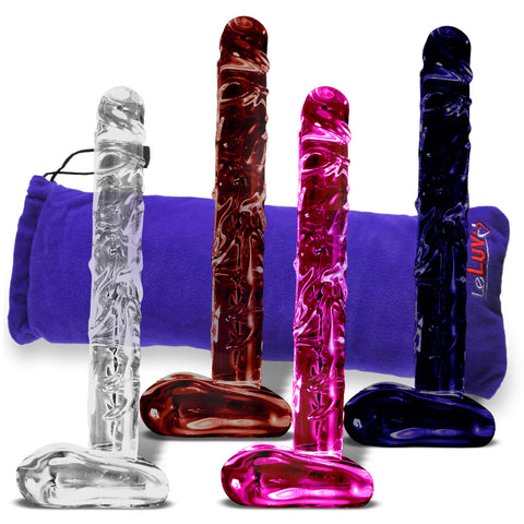 Glass 8 Inch Veiny Replica Slim Penis Textured Dildo