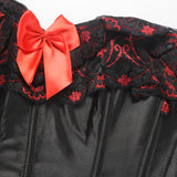 Fierce Burlesque Corset Lingerie Bustier Panty Set Black Red Bow SexyLace