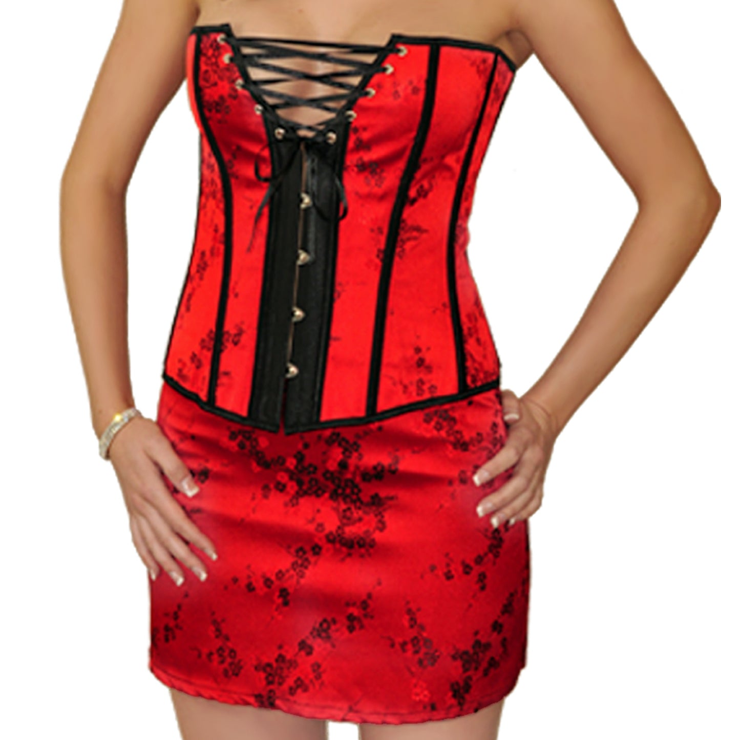 Sultry Seductress Red Bustier Lingerie Boned Corset Set Plus Sizes